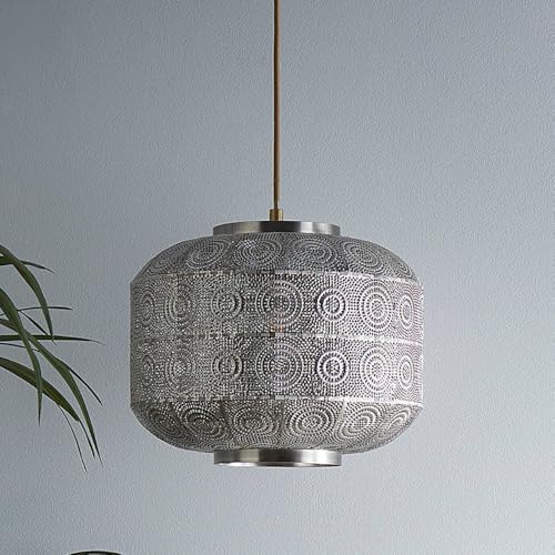 K LIVING Geometric Pattern Moroccan Design Light Pendant | Satin Nickel Basket-Like Contemporary Lighting Solution for Modern Homes | Ceiling Pendant for Any Room in The Home