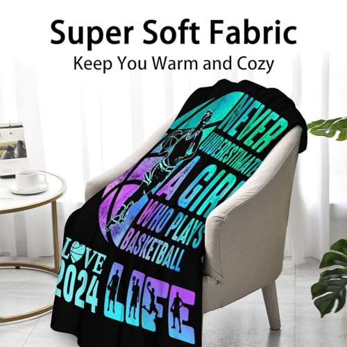 Basketball Throw Blanket for Women - 60x80 Inches Twin Size - Soft Fluffy Cozy Blankets Gift - Black Sports Blanket Throws for Bed, Sofa, Winter