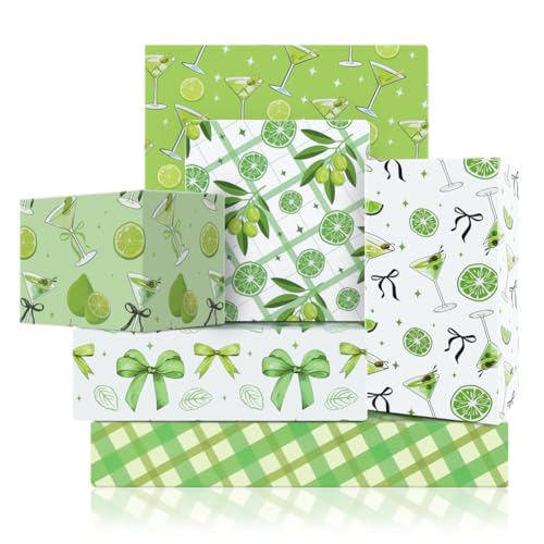 Papier cadeau anniversaire martini et nœud, emballage thématique idéal pour mariage et fête