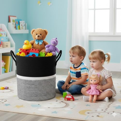 Image of lid Laundry Basket for Clothes, Toy Storage Basket, Storage Basket for Living room, Multi-Purpose, Extra Large Laundry Basket, Dirty Cloth Baskets, 15x20 in inch (LXH) (BG9)