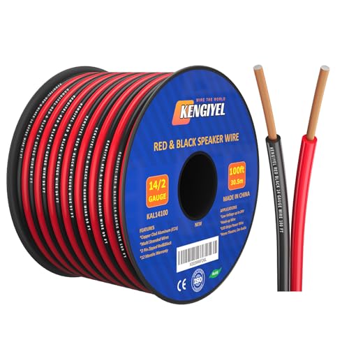 Speaker Wire 14 Gauge 100FT 2 Conductors Red Black Cable Hookup LED Lighting Strips Electrical Wire Extension Cord 14/2 Gauge Wire Copper Clad Aluminum 12V/24V DC Cable Flexible Extension Cord