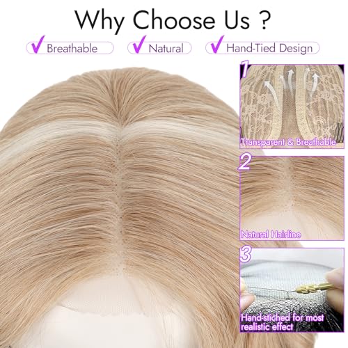 Image of Eawwii Wigs for Women Honey Blonde Platinum,Wavy Synthetic Lace Wig 18 Inch | Glueless 4x1 Lace Hairline, Heat-Resistant Fiber,Bob Wave Style,Natural Appearance for Everyday Cosplay