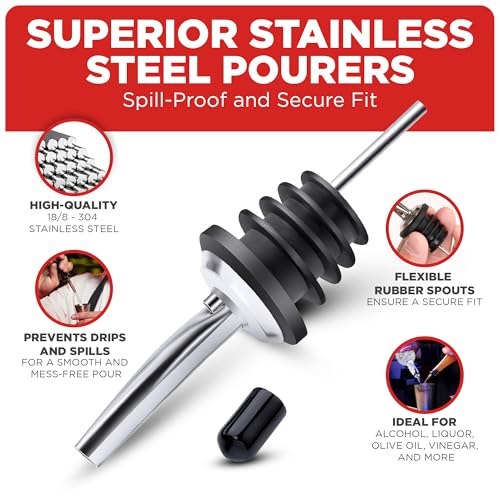 48 Pack Stainless Steel Bottle Pourers for Alcohol, Liquor, and Wine - Bar Accessories, Spouts for Bottles and Dispensers