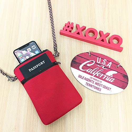 Image of Taianda Dual Zipper Women Cell Phone Crossbody Pouch Bag (Red)