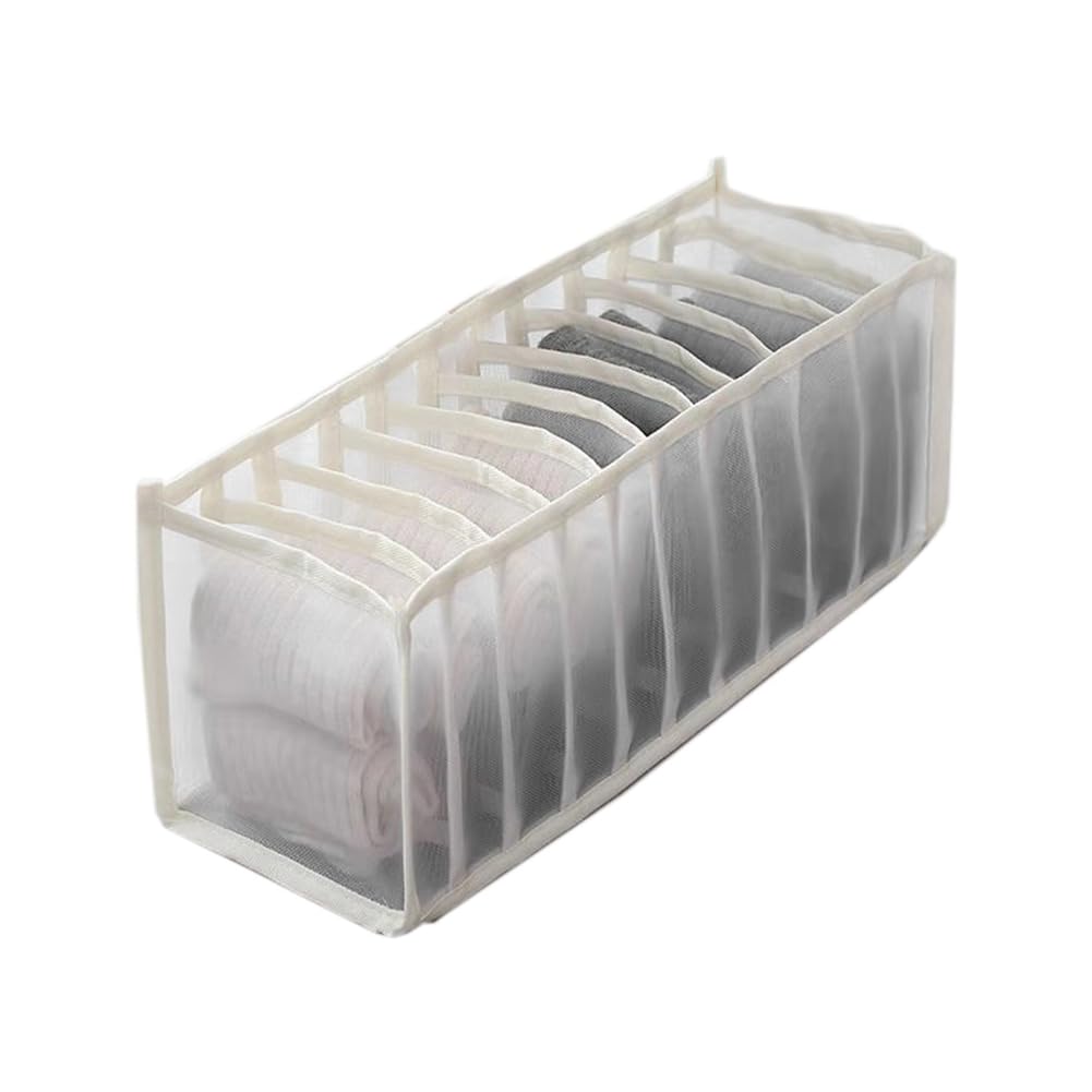 CTRLZS Underwear Bra Socks Organizer Storage, Washable Foldable Drawer Clothes Organizer (Creamy White-11 Grids)