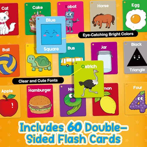 Torlam Toddler Flash Cards Baby Cognitive Flashcards for Kids, Learning Alphabet, Numbers, Shapes & Colors, Animals, First Words, Body Parts, Foods, Preschool Kindergarten Activities Educational Toys by Torlam - Image 6