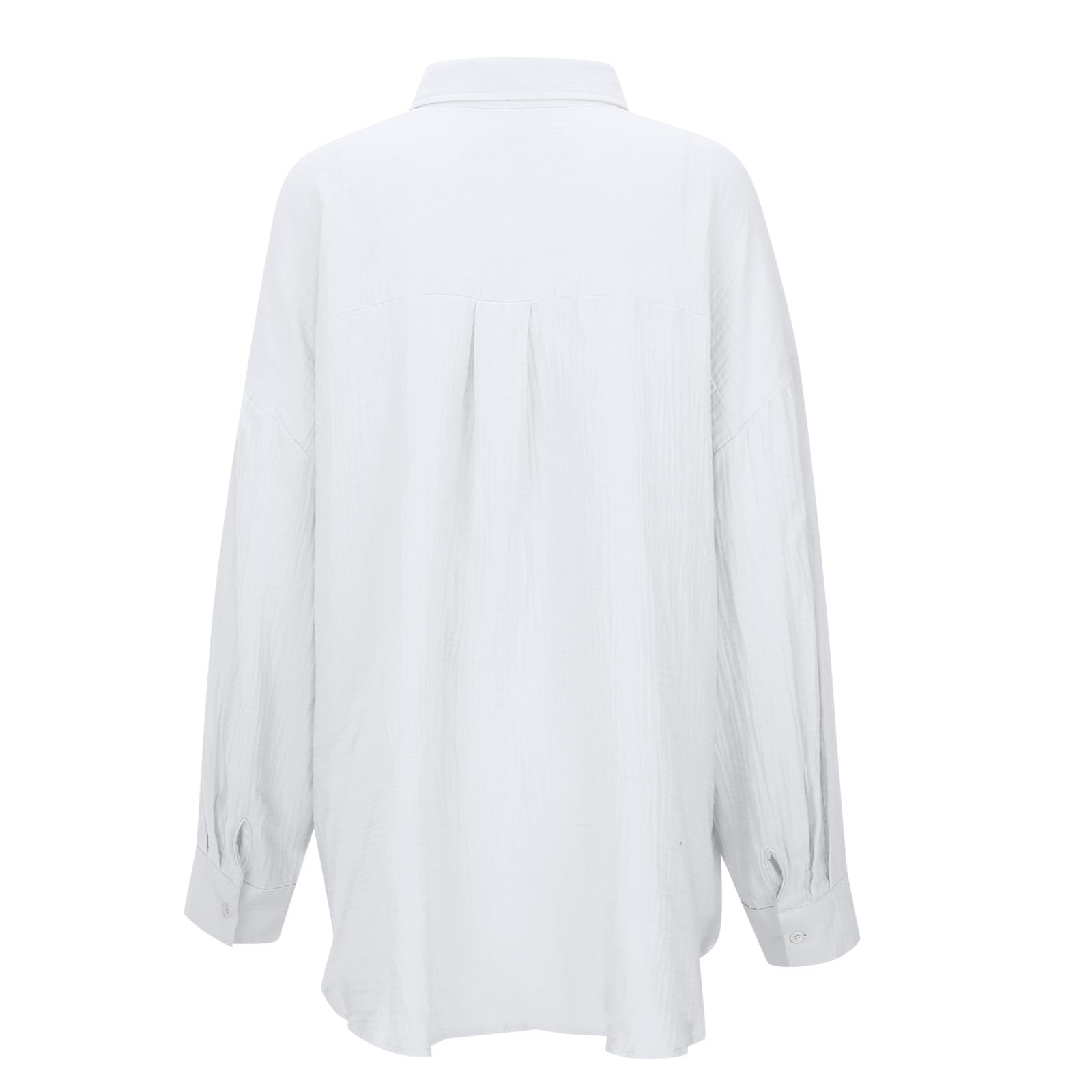 Camisas de lino con cuello abotonado para mujer, color sólido, a la moda, casual, de manga larga, de muselina, holgadas, ligeras, de lino, algodón, talla grande, gasa de primavera