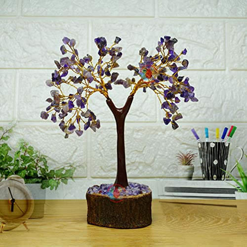 Image of REMEDYWALA Charged Energized Amethyst Crystal Tree for Reiki Stone Crystal Tree 200 Beads
