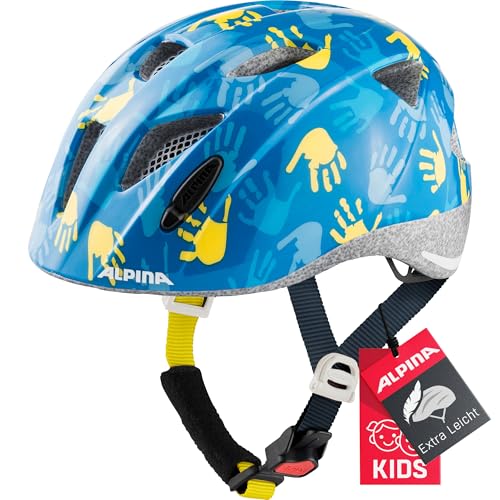 ALPINA XIMO - Leichter, Sicherer & Bruchfester Fahrradhelm Mit Optionalen LED-Licht Für Kinder, Blue Hands Gloss, 45-49 cm