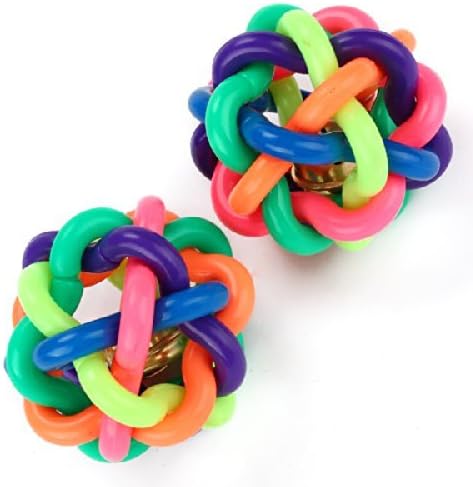 iiMash Lightweight Pet Rainbow Colorful Rubber Bell Sound Ball Fun Playing Toy Pack of 2