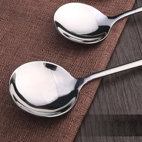 Image of Stainless Steel Soup Spoon Set for Home Kitchen, Silver, Set of 6