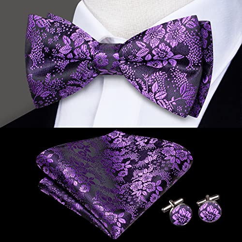 Image of Hi-Tie Bow Ties for Men Pre-Tied Pocket Square with Cufflinks Mens Bowtie Sets for Wedding Formal Party