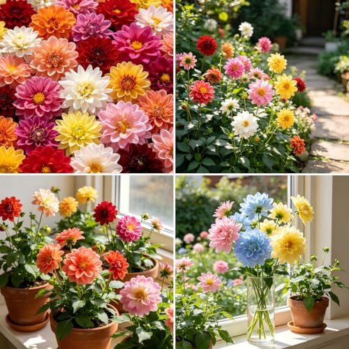 CarpetC 1000+ Mixed Dwarf Dahlia Seeds for Planting Compact Perennial with Long-Lasting Blooms Non-GMO Heirloom Dahlia pinnata for Garden Borders Containers & Cut Flowers