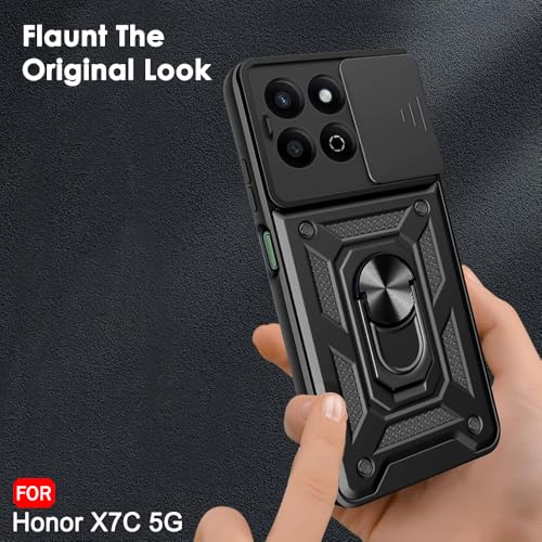 Image of TheGiftKart Tough Armor Bumper Back Cover Case for Honor X7C 5G | Kickstand & Ring Holder | 360 Degree Protection Back Cover Case for Honor X7C 5G (PC & TPU, Sliding Camera Cover, Black)