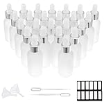 PrettyCare Glass Eye Dropper Bottles 24 Pack, 1oz (30ml) Frosted Empty Thick Bottles Bulk with Leakproof Silver Caps - With Labels & Funnels for Storage, Travel, Essential Oils, Cuticle, Tinctures