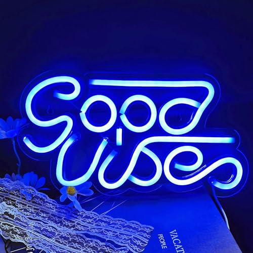 Image of Good Vibe Neon Sign Blue Good Vibes LED Neon Signs for Wall Decor Good Vibes Neon Lights Good Vibes Neon Light for Bedroom Neon Wall Signs