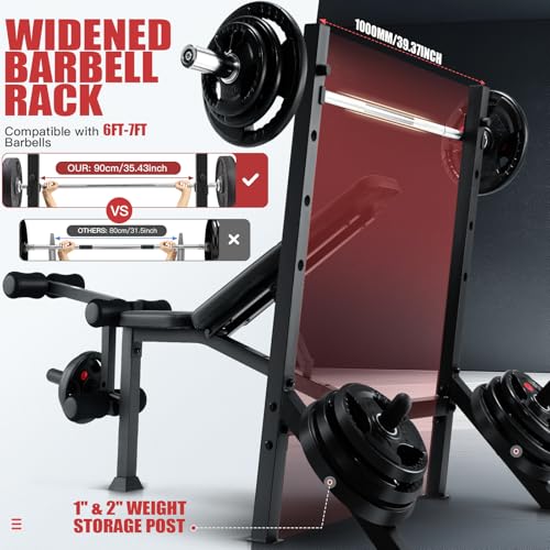 ANCHEER 900LBS Weight Bench Set with Squat Rack, Adjustable Bench Press Set with Leg Extension and Leg Curl, Flat Incline Decline Workout Bench for Home Gym Full Body Strength Training - Image 5