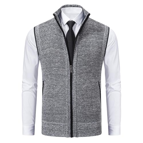 Wankang Mens Sweater Vest V Neck Sleeveless Cable Knitted Cardigan Vest Casual Zip Up Cardigan Vest for Men