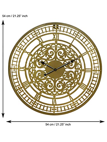 Image of CHRONIKLE Unique Round Analog Metal Case Black Needle Roman Numbers Wall Clock for Living Room Home Decor Office Gifts (Size: 54 x 1 x 54 CM | Weight: 1380 Gram | Color: Copper)