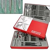 justinus kerner gedichte Justinus Tipo 60-teiliges Komplett-Besteck-Set | silber | formschönes Tafel- und Kaffeebesteck | Je 12x Menümesser, Menügabel, Menülöffel, Kuchengabel & Teelöffel