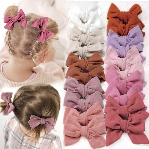 Image of CELLOT 20 Pieces Girls Hair Bows Linen Fabric Bows Alligator Clips Hair Accessories for Little Girls Toddlers Kids and Teens(Pink)
