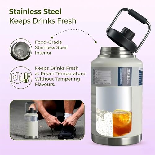 Image of Thermosteel Water Jug Insulated Tumbler with Magnet Lid 2100ml, Water from Bottle for Travel, Home, Office, School, Gym, Hotel and Dhaba 12+ Hours Hot and 18+ Hours Cold, (White)