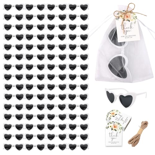 60 Sets of Heart-Shaped Sunglasses, Bulk Wedding Party Favors, Souvenirs and Reception Gifts for Guests