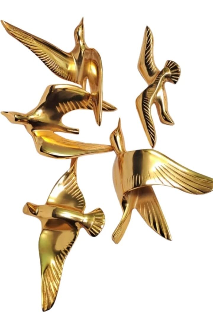 Golden Flight: Set of 5 Exquisite Metal Birds (21cm) by Indian Craft & Home Decor