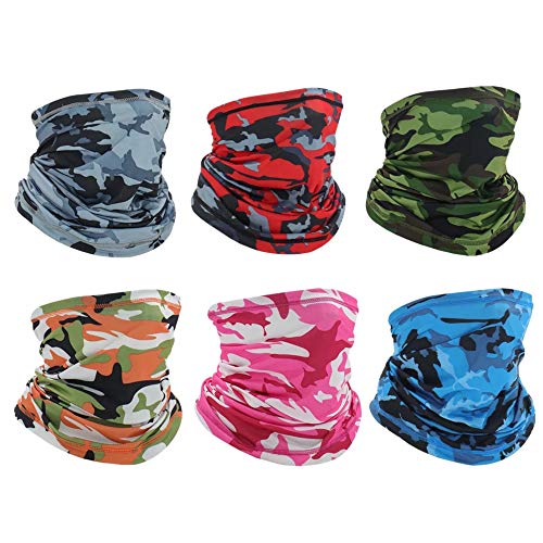 Showyoo 6 Piezas Elastica Pañuelos Cabeza Multifunción Bufanda Bandana Pañuelos, Bragas de Cabeza Turbante Magico Pasamontañas Tubo UV Pulsera Mascarilla para Hombre Mujer Unisex para Moto Ciclismo