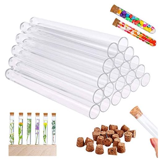 Tubos Ensayo,20 Piezas Tubo Ensayo con Corcho Tubos Ensayo Transparentes Para Almacenamiento De Confitería,Especias,Líquidos Manuaildad de Artesanía Decoración(150 * 16MM,20ML) (B)