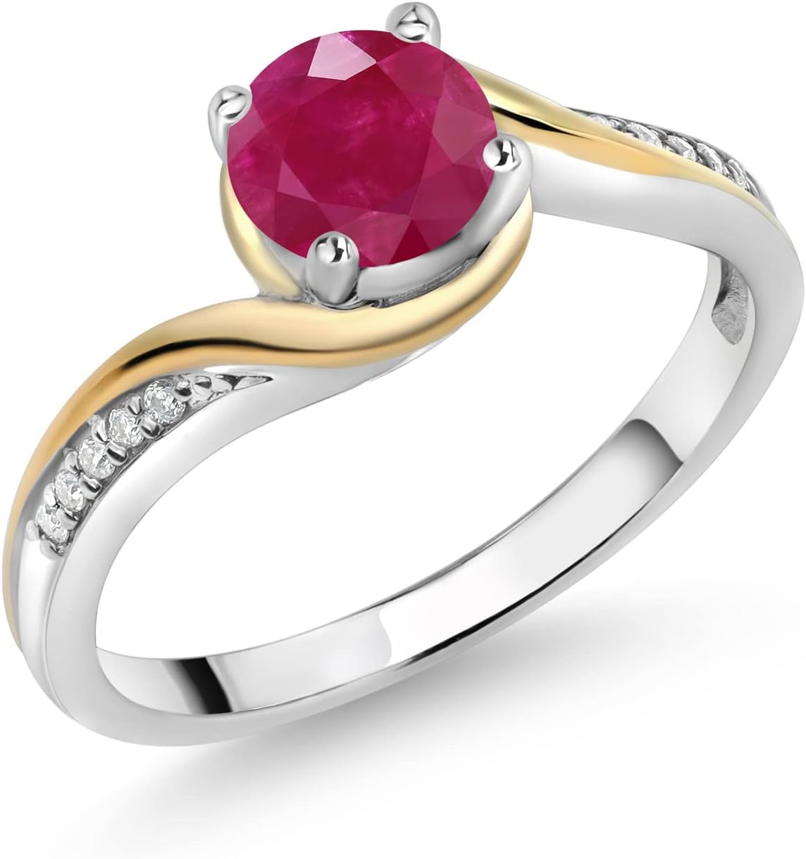 Gem Stone King 2-Tone Engagement Ring For Women | 925 Silver 10K Yellow Gold | Gemstone Birthstone and Moissanite | Round 6MM | Wedding Anniversary Promise Ring | Available In Size 5, 6, 7, 8, 9