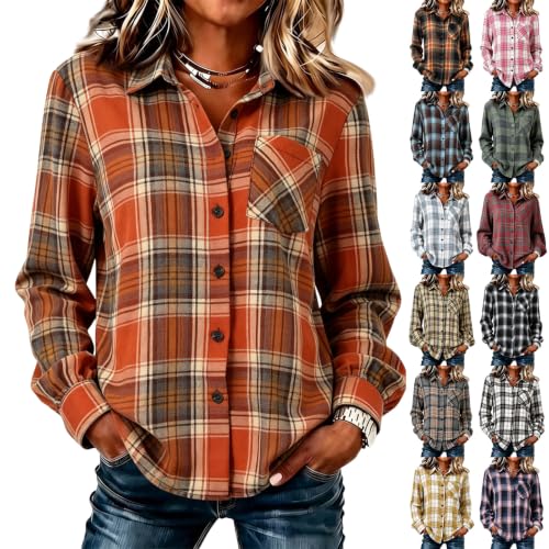 Button Up Shirt Women Y2k Long Sleeve Plaid Lightweight Cute Fall Tops - image 1
