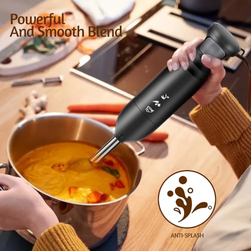 Hand Blender Stick Blender Immersion Blender Handheld, Electric Hand Blenders for Kitchen with Stainless Steel Blade Hand Mixer & Chopper for Making Baby Food, Soups, Sauce (300W, Black)