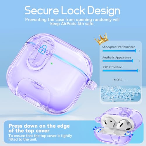 Image of for AirPods 4 Case 2024 with Safety Lock,Clear Purple | Clear Case with Phone Stand & Cleaner Kit,Cute Floral Chain for Women Girls,Soft TPU Protective Cover,Shockproof