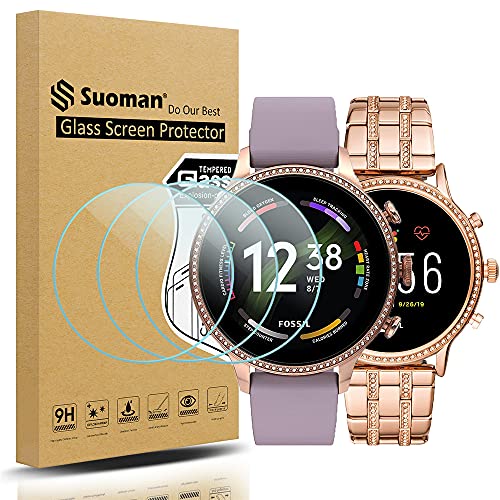 Suoman 3-Pack for Fossil Gen 5 Julianna HR and Fossil Gen 6 Women Men Screen Protector Tempered Glass for Fossil Gen 5 / Gen 6 Smartwatch [2.5D 9H Hardness] [Anti-Scratch]