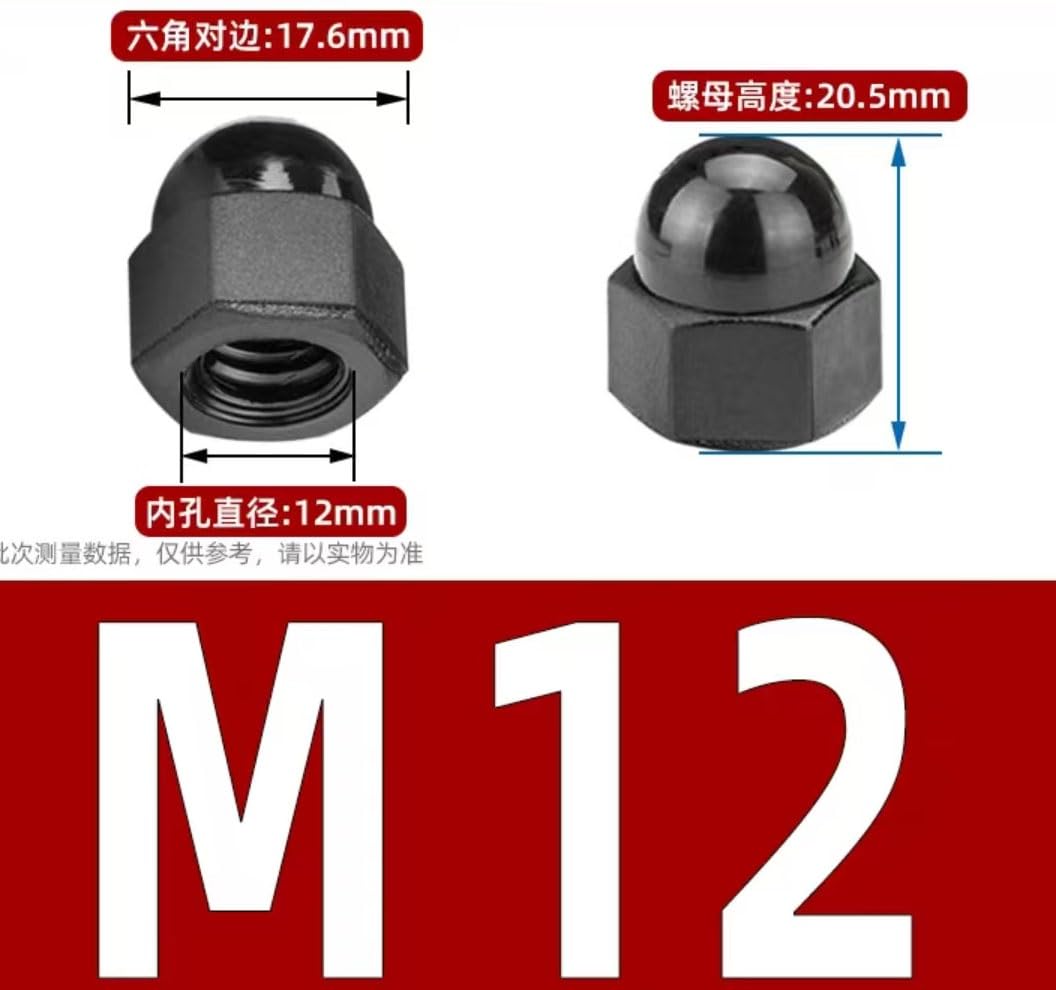 Gummi-Rohrabdeckung, Sechskant-Vollmutter, 50 Stück, M3, M4, M5, M6, M8, M10, M12, schwarz/weiß, Kunststoff, Nylon, Kuppel, dekorative Jalousien, sechseckig (schwarz, M12)