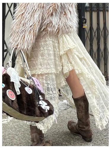 GORGLITTER Women's Floral Lace Layered Ruffle Skirt High Low Asymmetrical Boho Western Skirts3