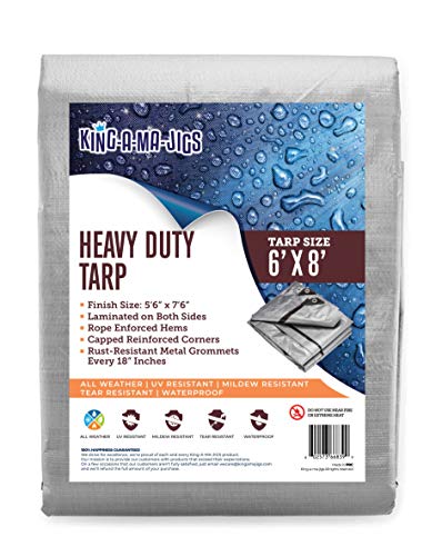 6x8 Heavy Duty Tarp, Waterproof Plastic Poly 10 Mil Thick Tarpaulin with Metal