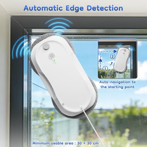 Image of 2026 Updated Window Cleaning Robot - Enhanced Battery, Max 6400Pa, Path Planning, Anti-Slipping, Edge Detection, Window Cleaner Robot for High-Rise Windows (2 pairs of nozzles, 10 cloths) (White)