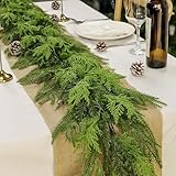 5.9ft Artificial Christmas Norfolk Pine Garland Real Touch Faux Evergreen Greenery Decorations Decorative Plants for Mantle Staircase Table Centerpiece Indoor Home Decor (Gradient Green, 5.9ft)