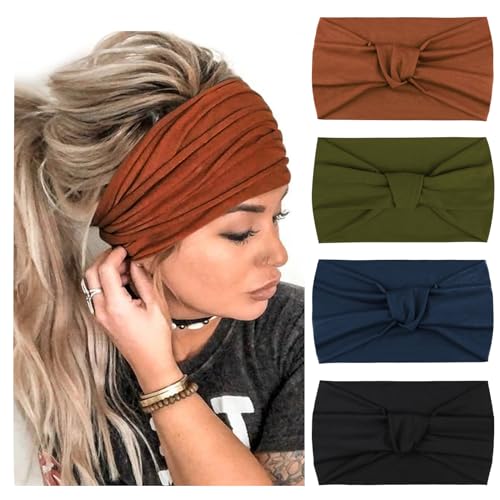 Image of DRESHOW 4 Pack Turban Headbands for Women Wide Vintage Head Wraps Knotted Cute Hair Band Accessories