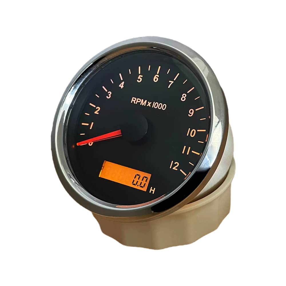 ELING tachymètre étanche tachymètre 12000 tr/min 85 mm avec compteur réglable et alarme rpm moteur pour voiture bateau 12 V/24 V avec rétro-éclairage