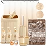 32-teiliges Badezimmer-Zubehör-Set – Duschvorhang, Lotion- & Seifenspender, schwarzes Dekor