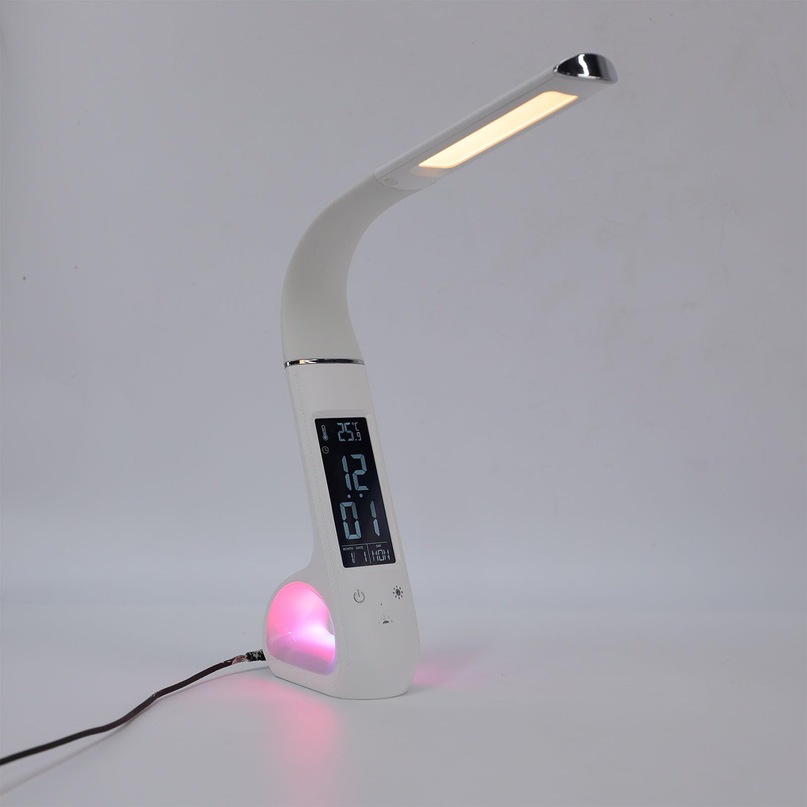 Asixxsix Lampada da Scrivania a LED, 3 modalità di Temperatura Colore Lampada da Lettura Regolabile Dimmerabile per la Cura degli Occhi con Schermo LCD VA Display Ora e Data (WHITE)