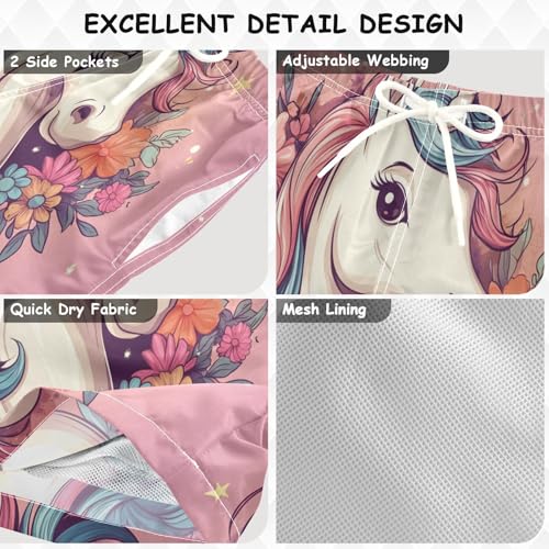 Pigsaly Boys Swim Trunks Blue White Unicorn Yellow Star Boys Board Shorts Swimsuit Swimwear Summer Bathing Suit 4T3