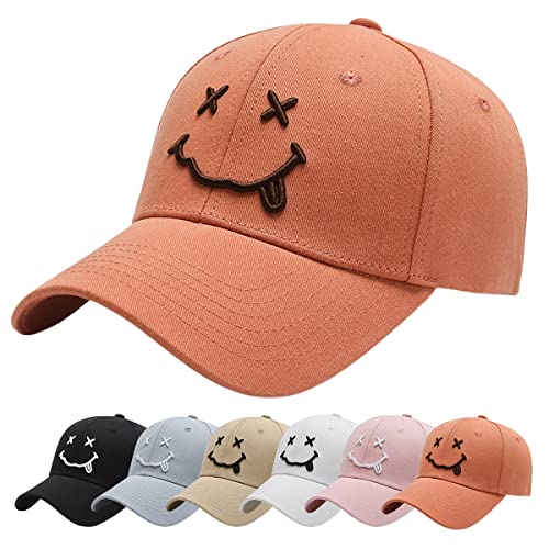Baynetin Gorra de béisbol para Hombre,Unisex Algodón Ajustable de 6 Paneles Casual Deportes de Sombrero, 3D Carta Smiling Bordado Moda Gorro (Naranja)