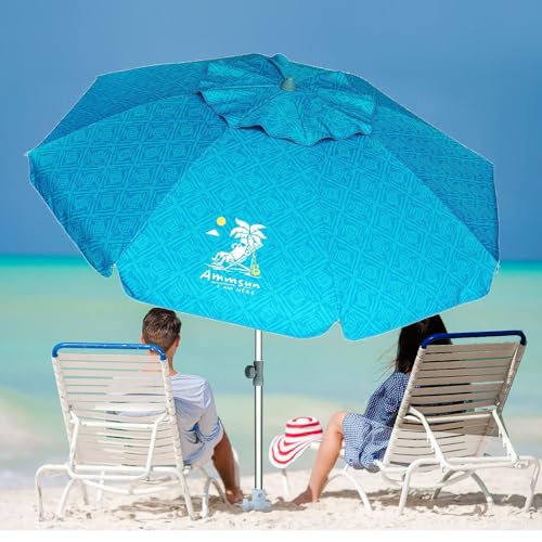 Image of AMMSUN 7ft Heavy Duty High Wind Beach Umbrella with Sand Anchor & Tilt Sun Shelter UPF 50+ Protection Outdoor Sunshade Umbrellas Carry Bag for Patio Garden Pool Backyard Teal