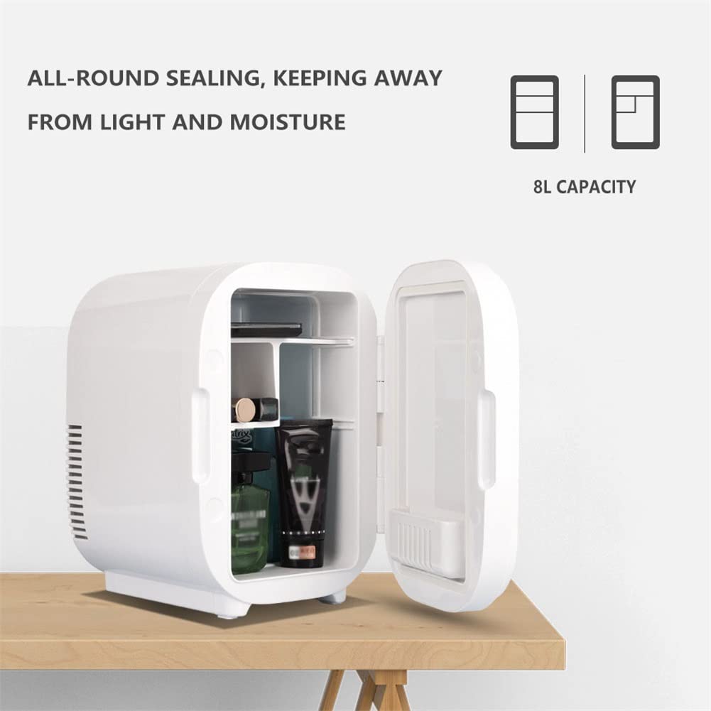 Mini Nevera portátil, Nevera para el Cuidado de la Piel de 8 l con Espejo LED, Enfriador y Calentador eléctrico, Nevera compacta de Maquillaje AC/DC para el Cuidado de la Piel, Alimentos