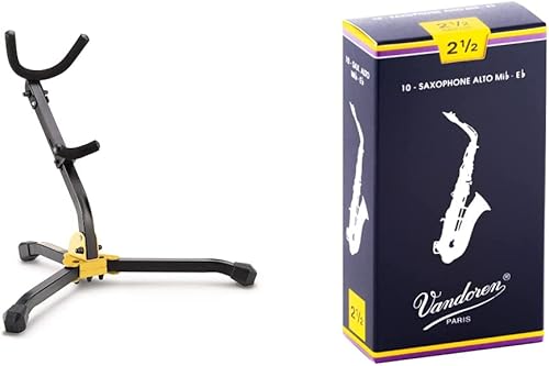 Hercules DS530BB Alto/Tenor Saxophone Stand with Bag & Vandoren SR2125 Alto Sax Traditional Reeds Strength 2.5; Box of 10