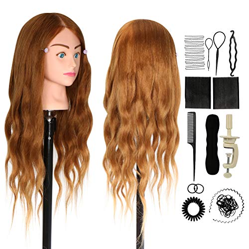Training Head, 26in 50% Real Hair Mannequin Cosmetology Manikin Head, Gold Hair Style Doll Head, ORGUJA Hairdressers Styling Practice Model with Free Clamp + DIY Hair Styling Braid Set